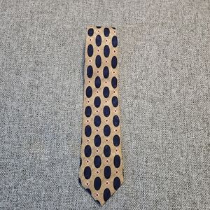 Lands End Tie Mens 58 in Long Vintage Gold Blue Ovals Geometric Silk Wide